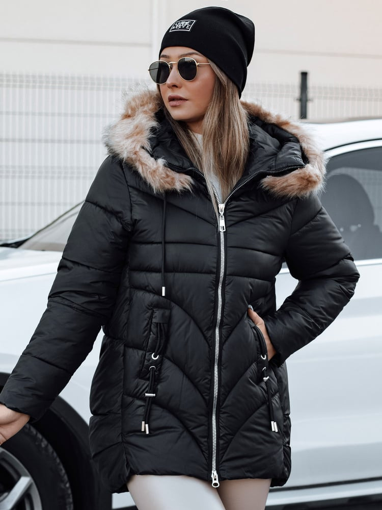 Kurtka damska zimowa MELOMA pikowana z kapturem czarna Dstreet