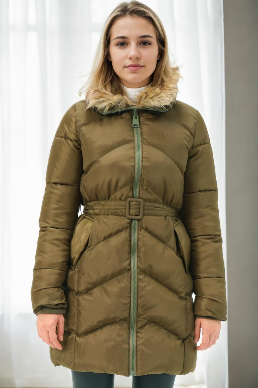 Z6767 DEWBERRY WOMEN'S COAT-KHAKI-1