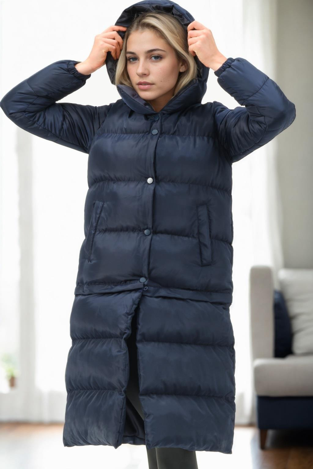 Z6772 DEWBERRY SHORTENABLE LADIES COAT-NAVY-1