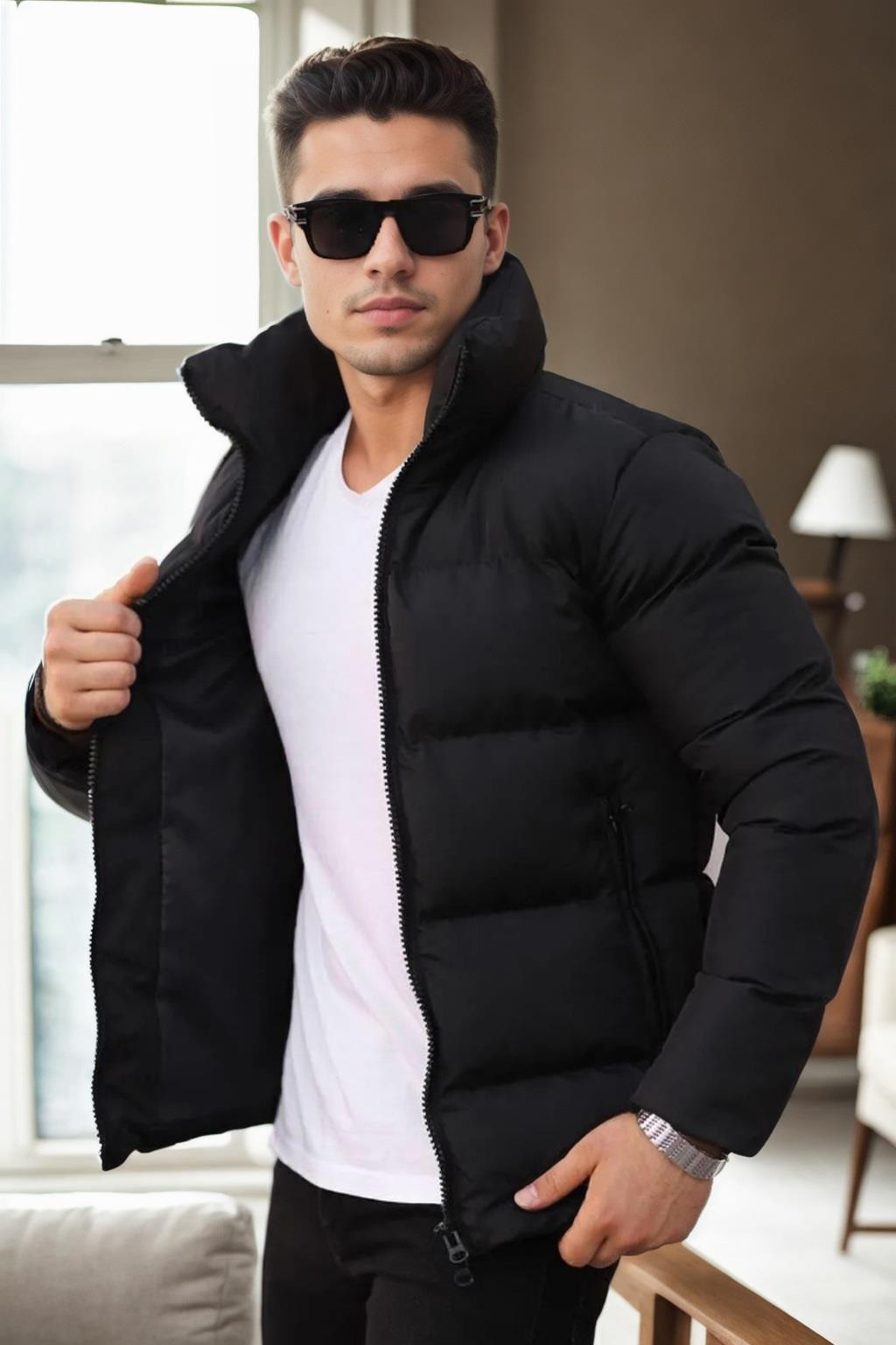 39833 Dewberry Mens Puffer Coat-BLACK