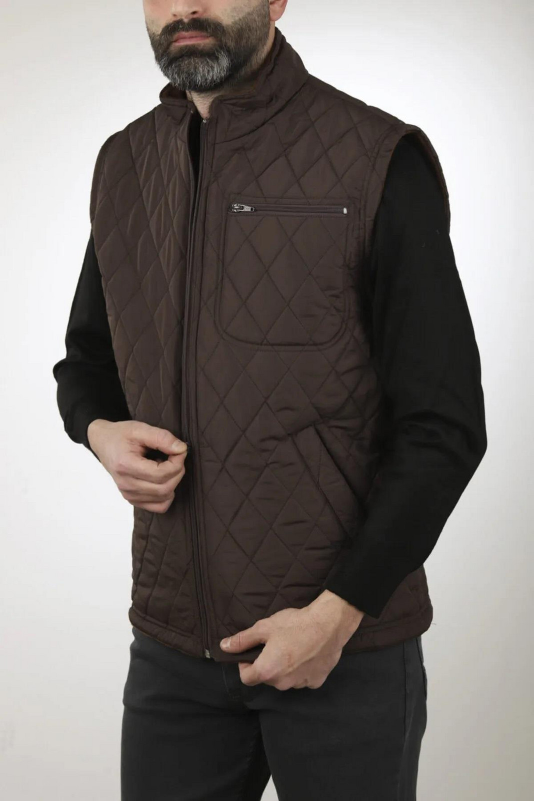 88816 Dewberry Quilted Pockets and Fleece Inside Mens Vest-KAHVE