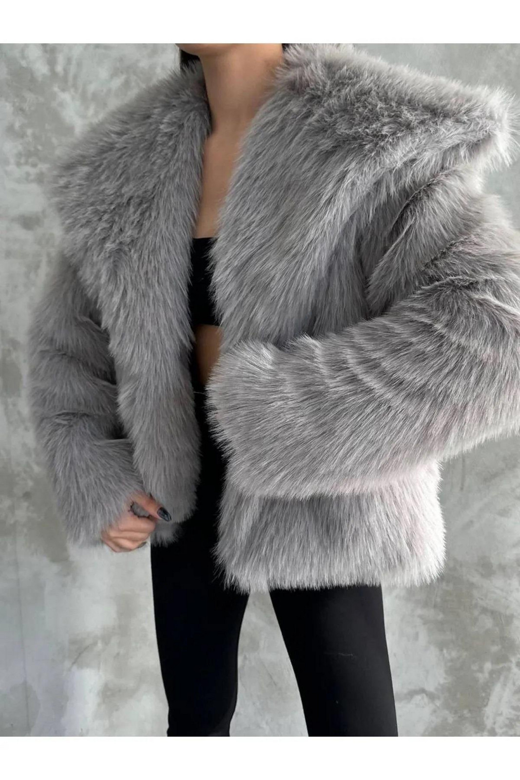 27505 Dewberry Faux Fur Jacket-GREY