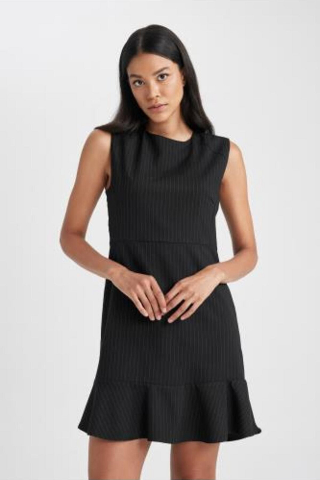 DEFACTO A-Line Round Neck Sleeveless Black Mini Dress