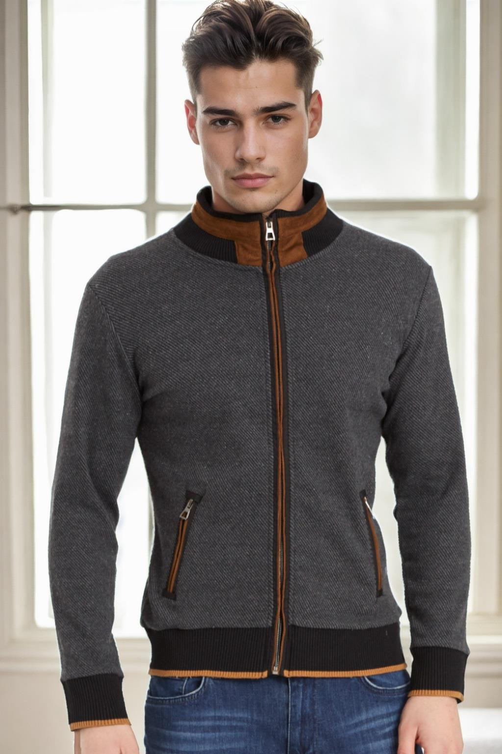 1021 DEWBERRY MEN'S SWEATSHIRT-DARK DIAGONAL ANTHRACITE