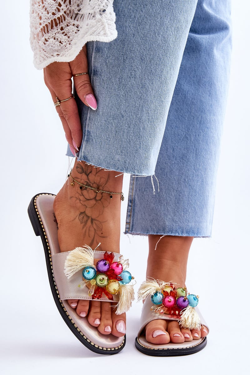 S. BARSKI Pantofle s ozdobnými korálky S.Barski