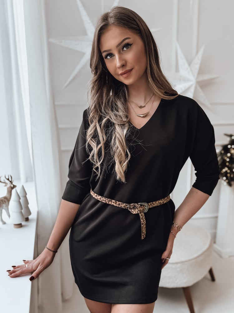 Sukienka one size GLAMUP z paskiem czarna Dstreet