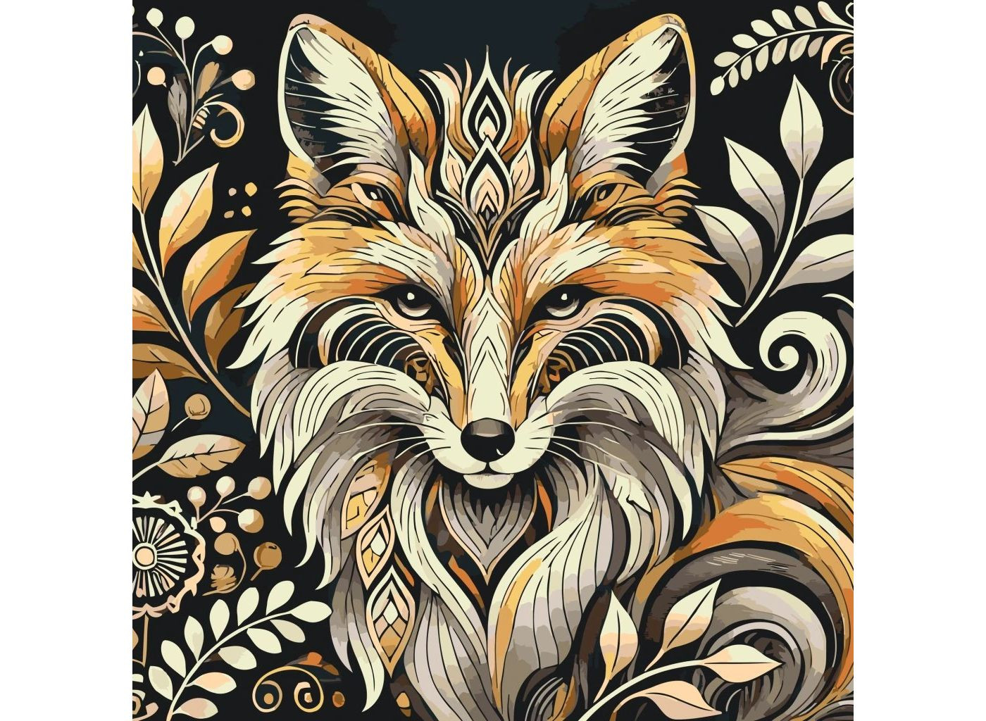MALUJEŠ Malování podle čísel - LIŠKA S ORNAMENTY Rozměr: 80x80 cm, Rámování: bez rámu a bez vypnutí plátna