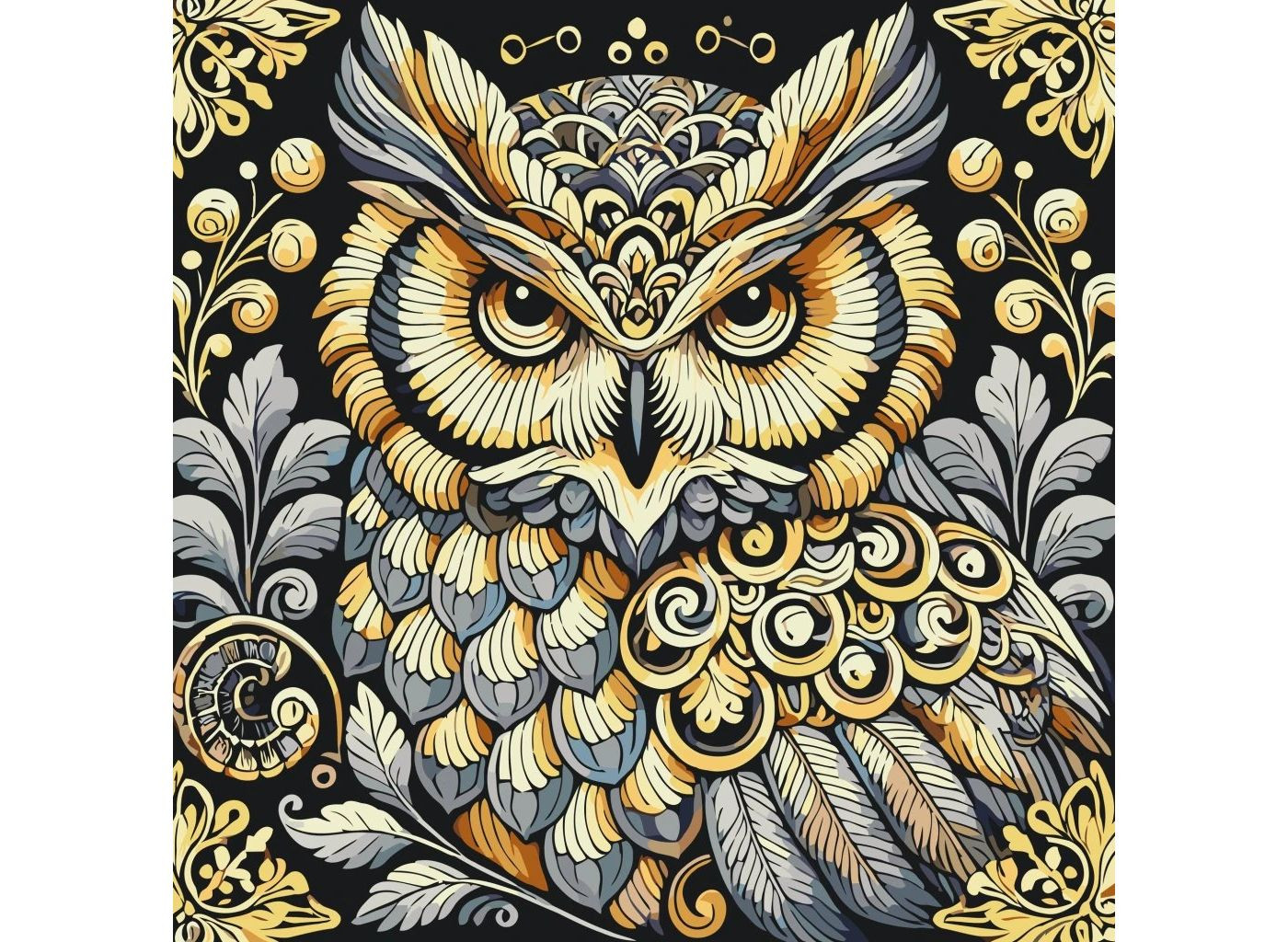 MALUJEŠ Malování podle čísel - SOVA S ORNAMENTY Rozměr: 80x80 cm, Rámování: bez rámu a bez vypnutí plátna