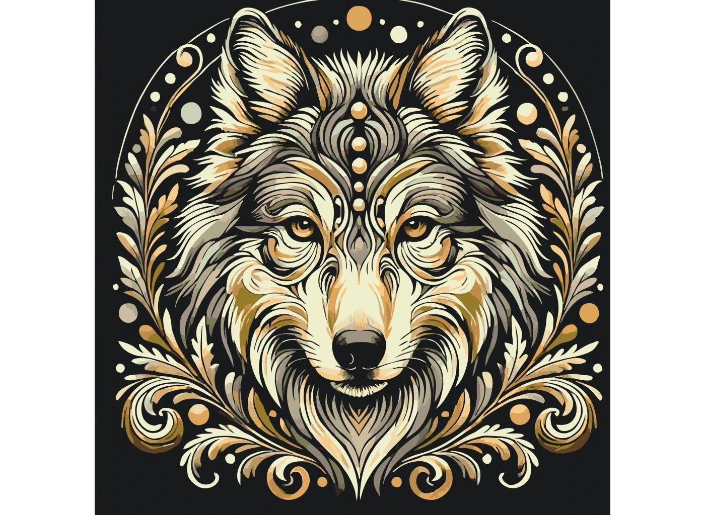 MALUJEŠ Malování podle čísel - VLK S ORNAMENTY Rozměr: 80x80 cm, Rámování: bez rámu a bez vypnutí plátna