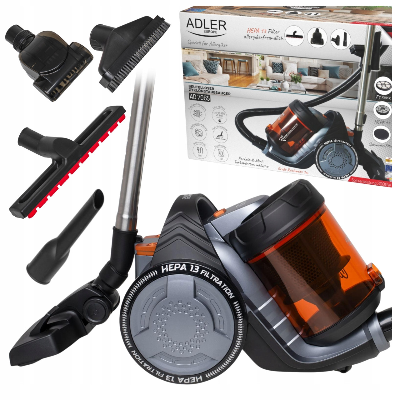 Vysavač Bezsáčkový Cyklonový Hepa 17000Pa 3000W Turbokartáč Parketovka