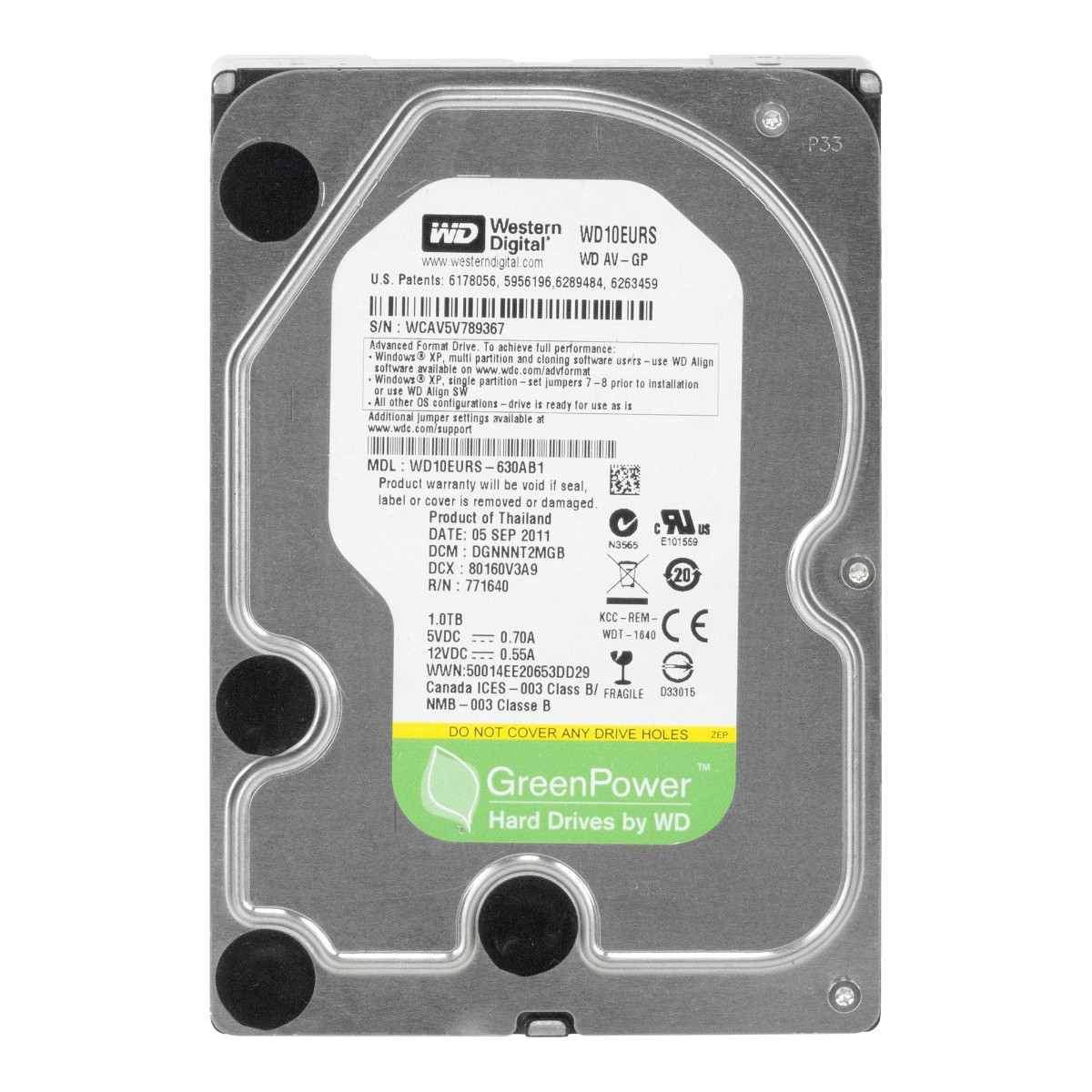 Wd Av-gp 1TB 5.4K 64MB Sata II 3.5'' WD10EURS