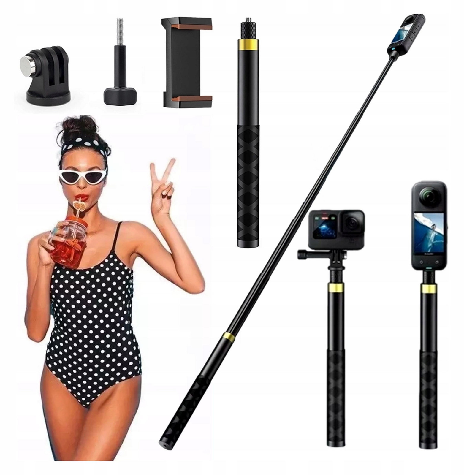 Selfie tyč Monopod 120cm Držák Závit 1/4