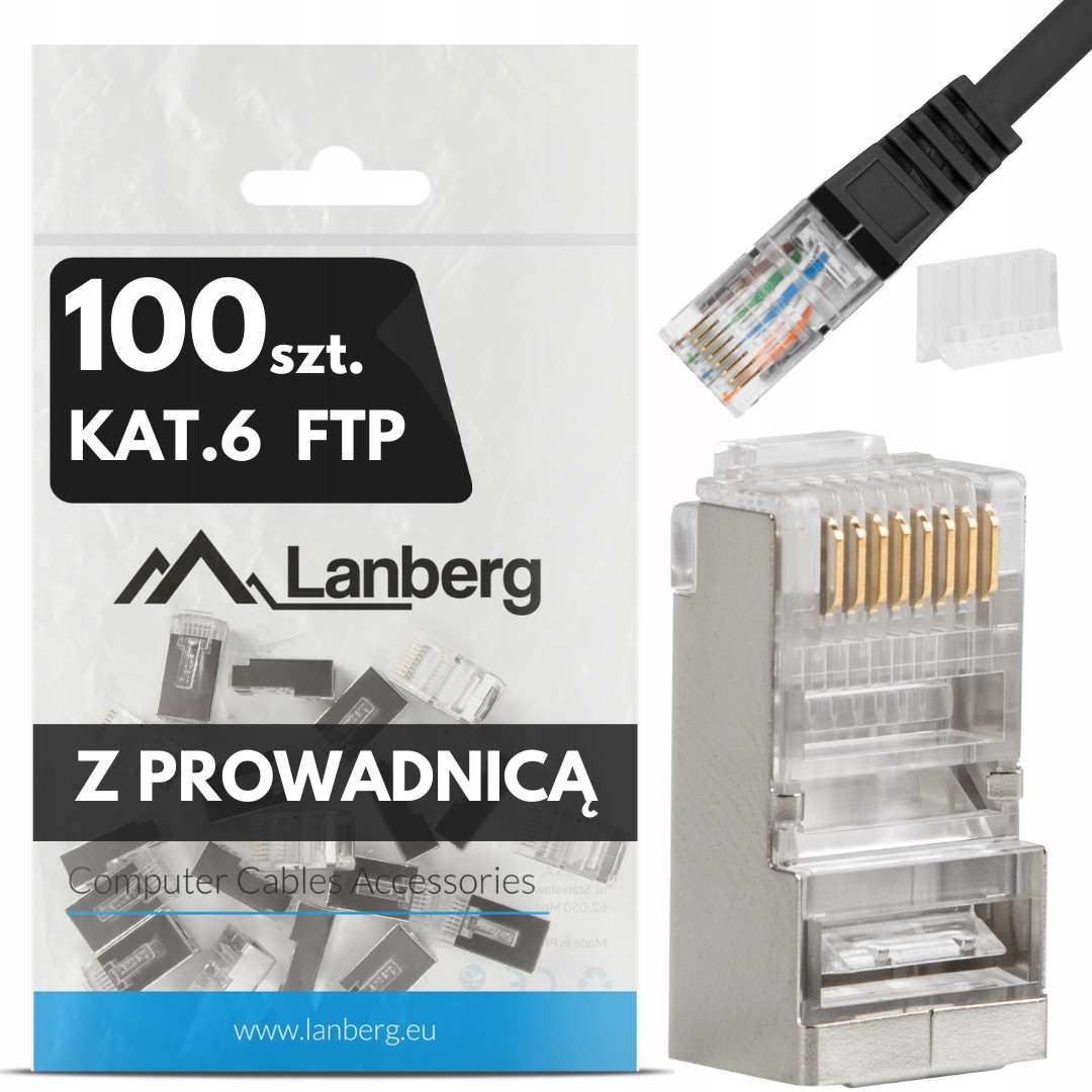 100X Zástrčka Zástrčky Koncovky Zástrčka RJ45 8P8C Ftp KAT.6 S Vedením Lanberg