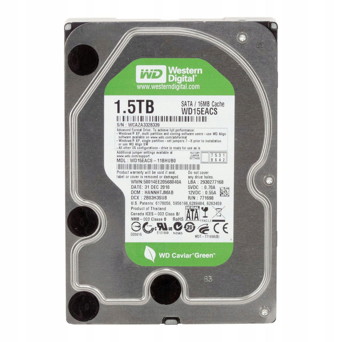 Wd Caviar Green 1,5TB 7,2K 32MB Sata II 3,5'' WD15EACS