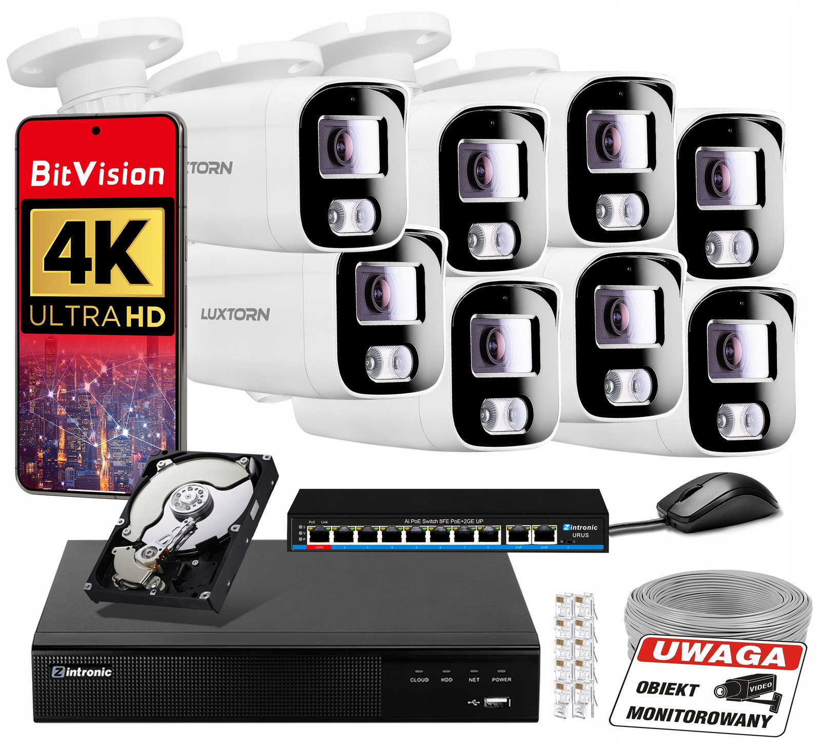 Monitorovací Sada 8MPx Ip Poe 8 Kamer Audio Detekce