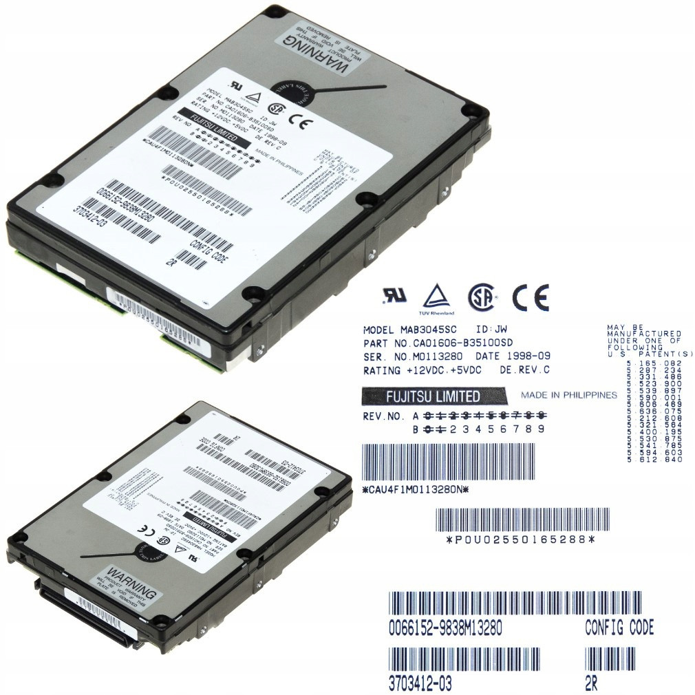 Fujitsu MAB3045SC Hdd 4,5GB Scsi 80-PIN CA01606-B39900SE 3,5