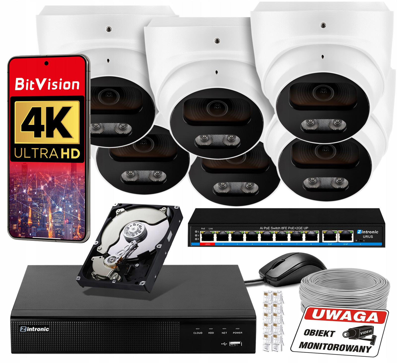 Monitorovací Sada 8MPx Ip Poe 6 Kamer Audio Detekce