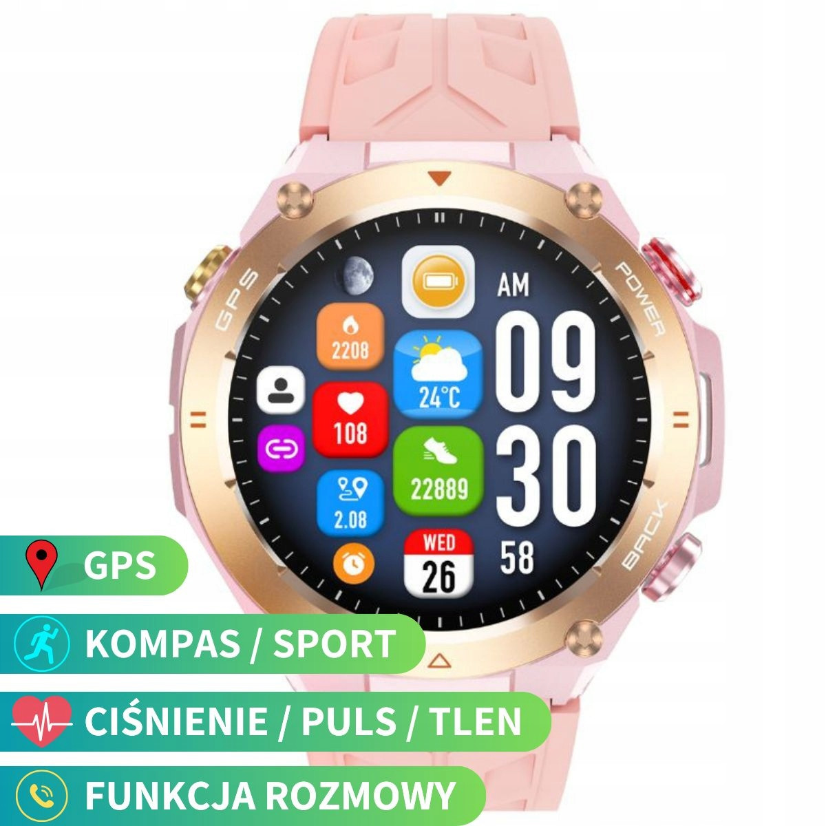 Rubicon RNCF37 sportovní chytré hodinky Gps růžové SMARUB332