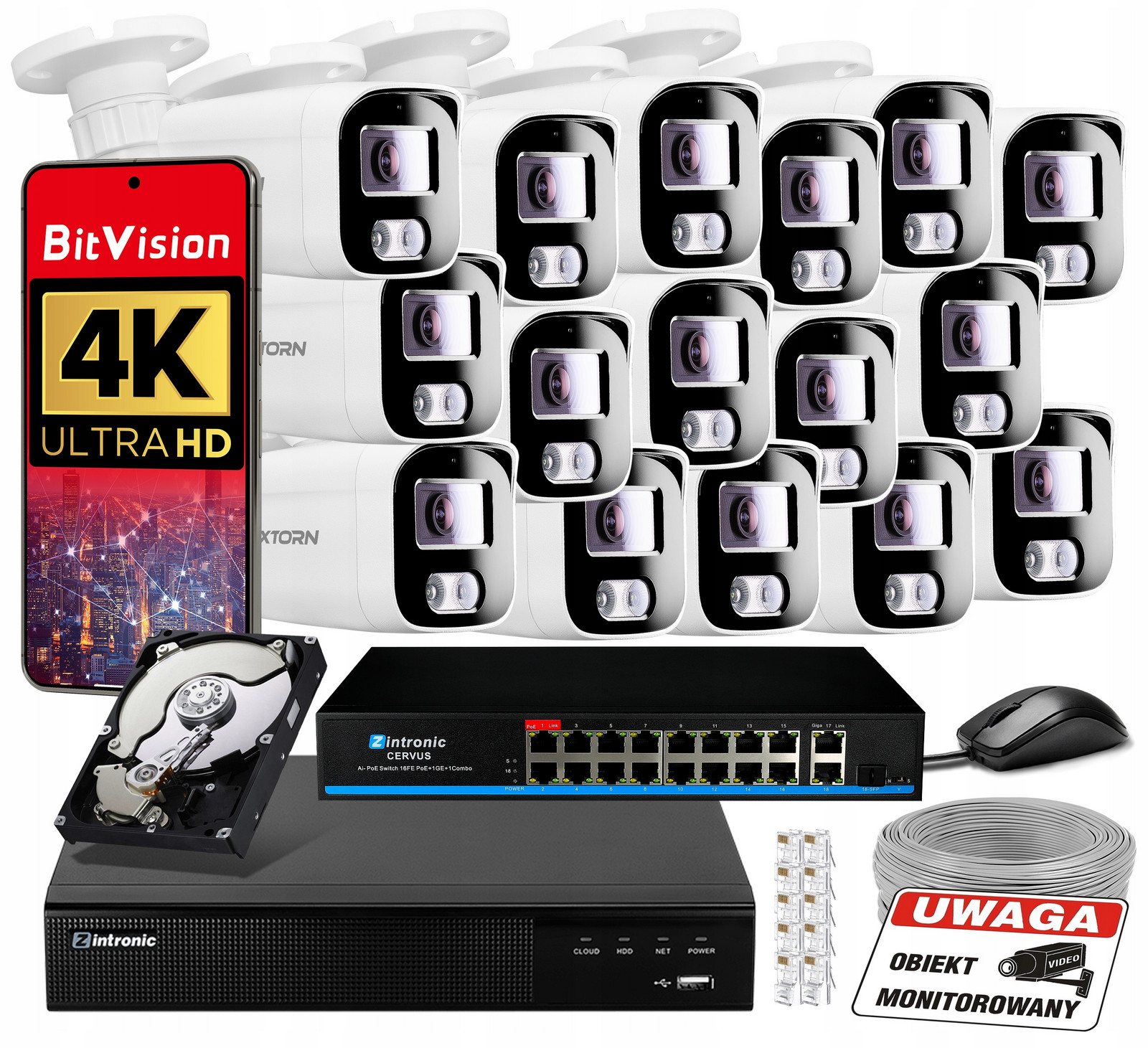Monitorovací Sada 8MPx Ip Poe 16 Kamer Audio Detekce