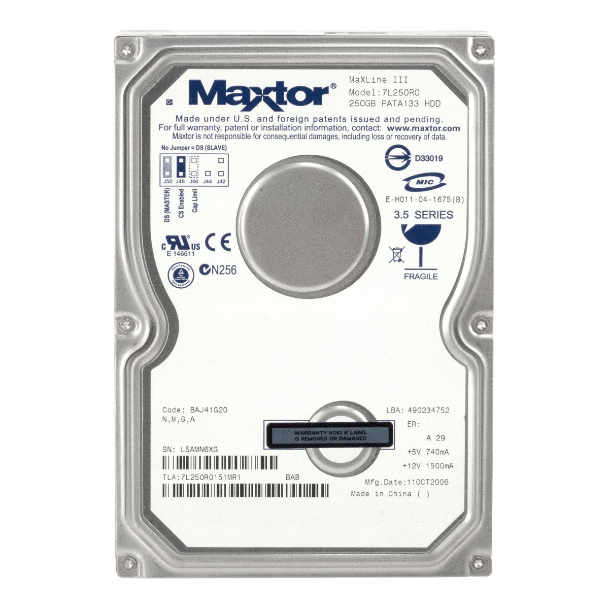 Maxtor MaXLine III 250GB 7,2K 16MB Ata 3,5'' 7L250R0