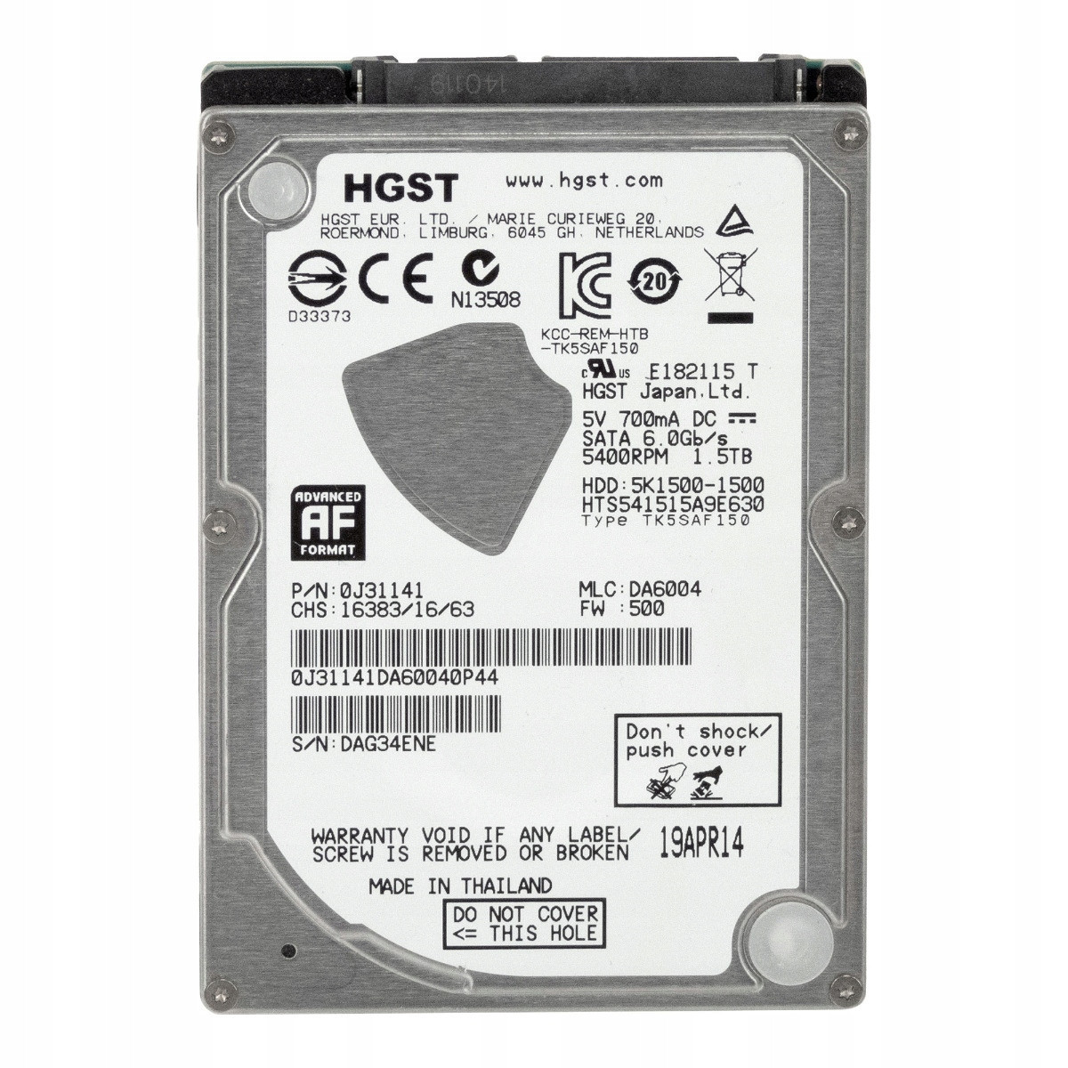 Hgst TravelStar 5K1500 1.5TB 5.4K 32MB Sata III 2.5'' HTS541515A9E630