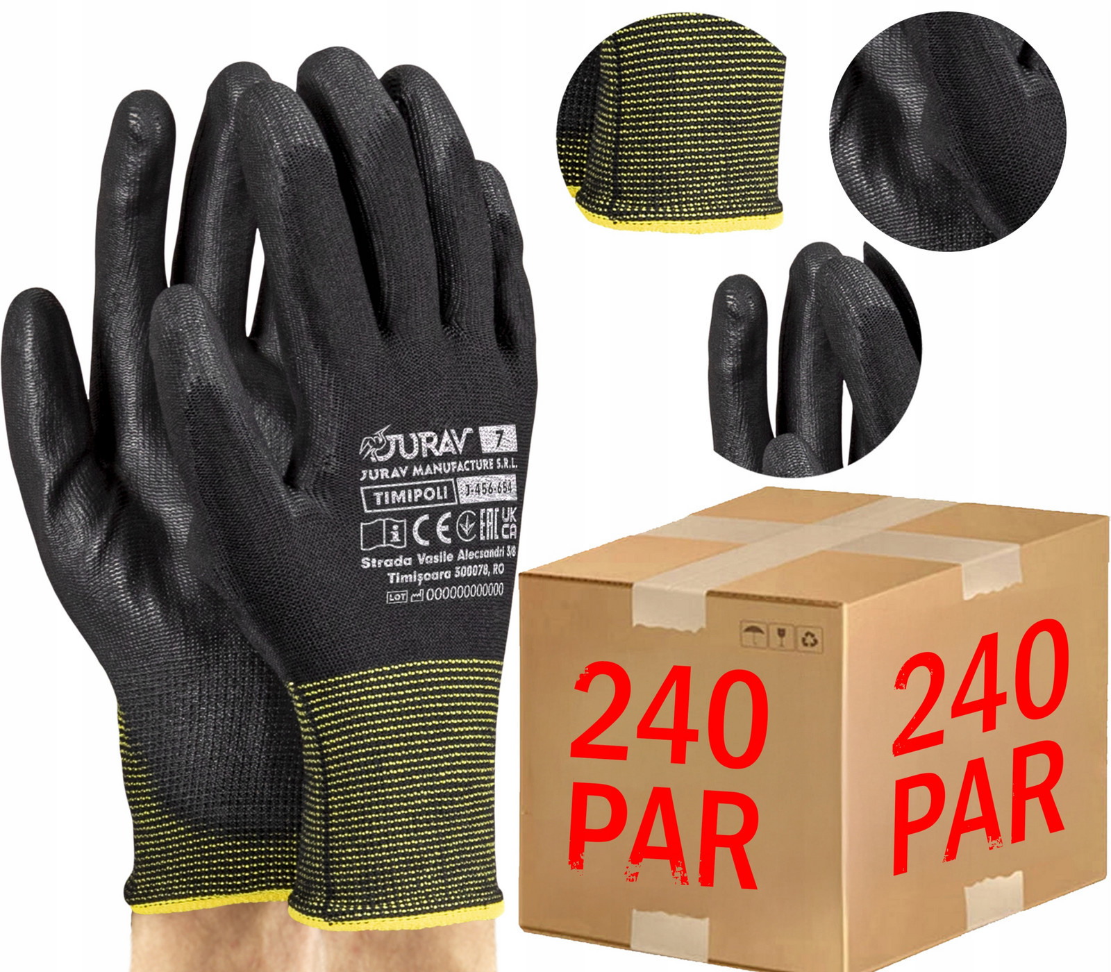 Rukavice Se Stahovací Šňůrkou Dílenské Polyury Pro Práci J-timipoli BB7 240 Párů