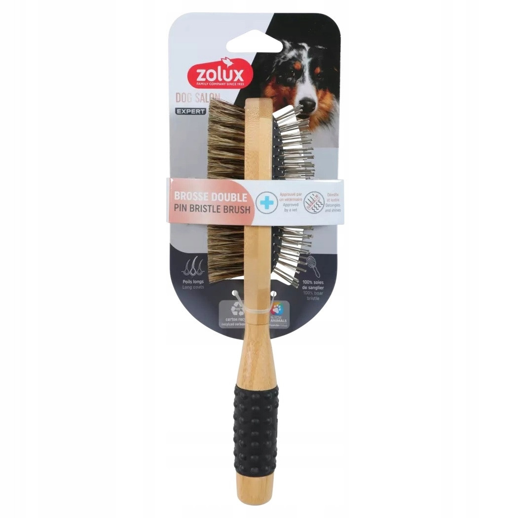 Zolux Dog Salon Dvojitý dřevěný kartáč pro psa 24cm