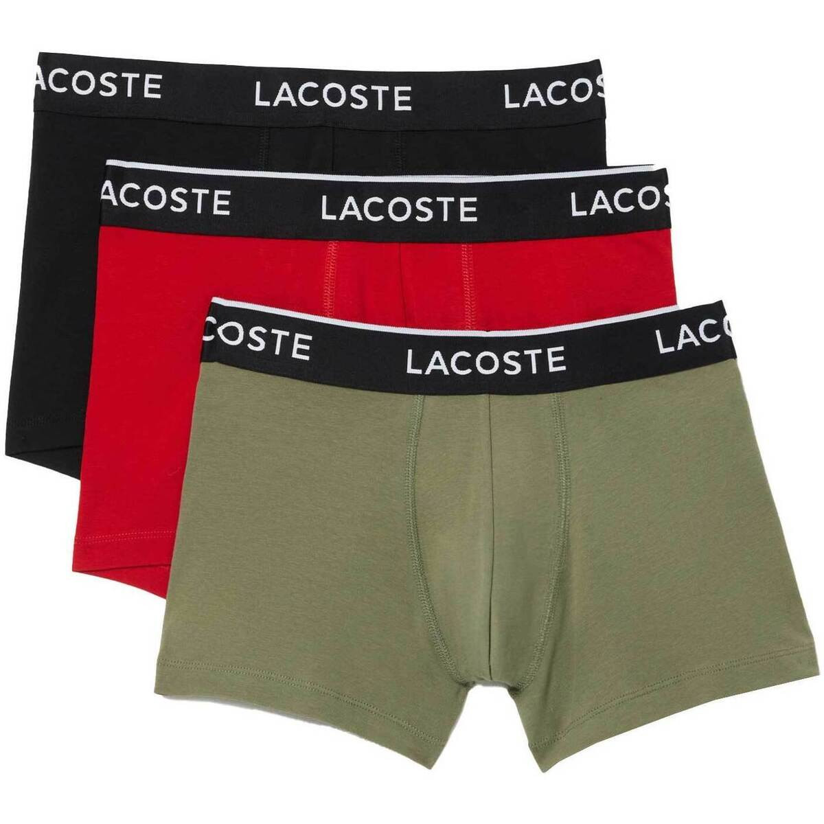 Lacoste  3 Pack Cotton Stretch Trunks Khaki Green/Red/Black  Šedá