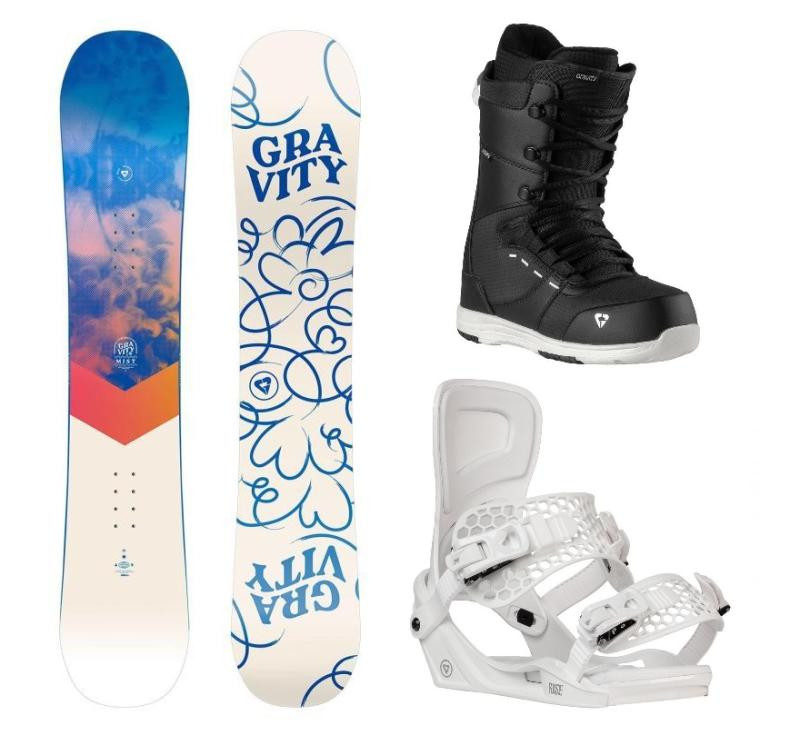 Gravity Mist 24/25 dámský snowboard + Gravity Rise white vázání + Gravity Bliss black/white boty