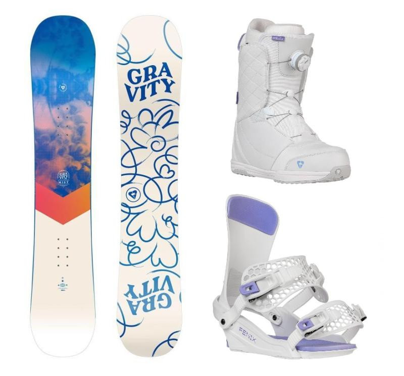 Gravity Mist 24/25 snowboard + Gravity Fenix white/lavender vázání + Gravity Aura Atop white/levander boty