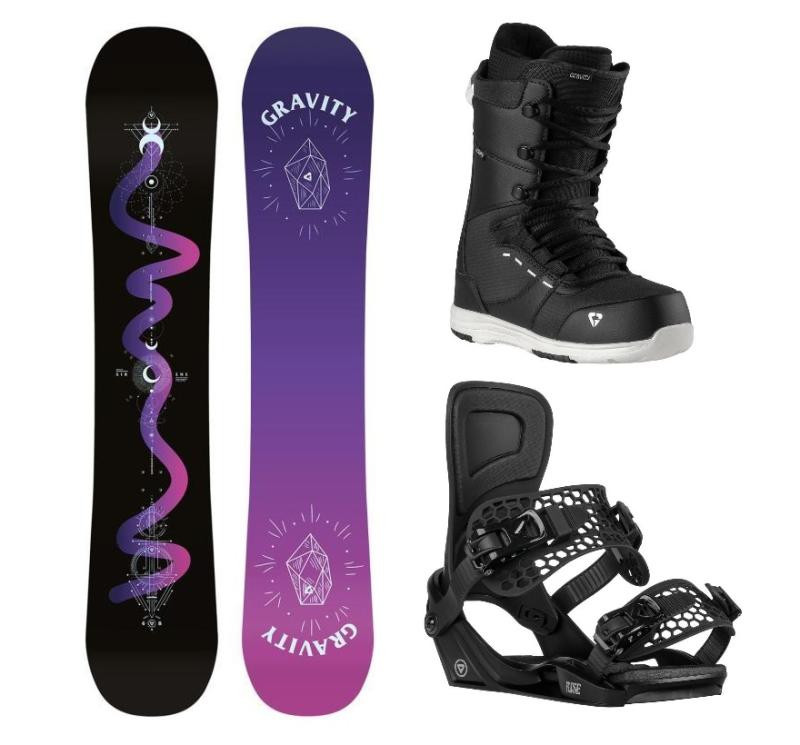 Gravity Sirene Black 24/25 snowboard + Gravity Rise black vázání + Gravity Bliss black/white boty