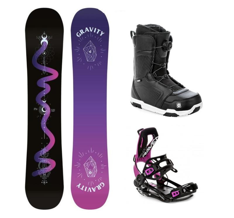 Gravity Sirene Black 24/25 snowboard + Raven Fastec FT360 black/fuchsia vázání + Raven Flush MOZ boty