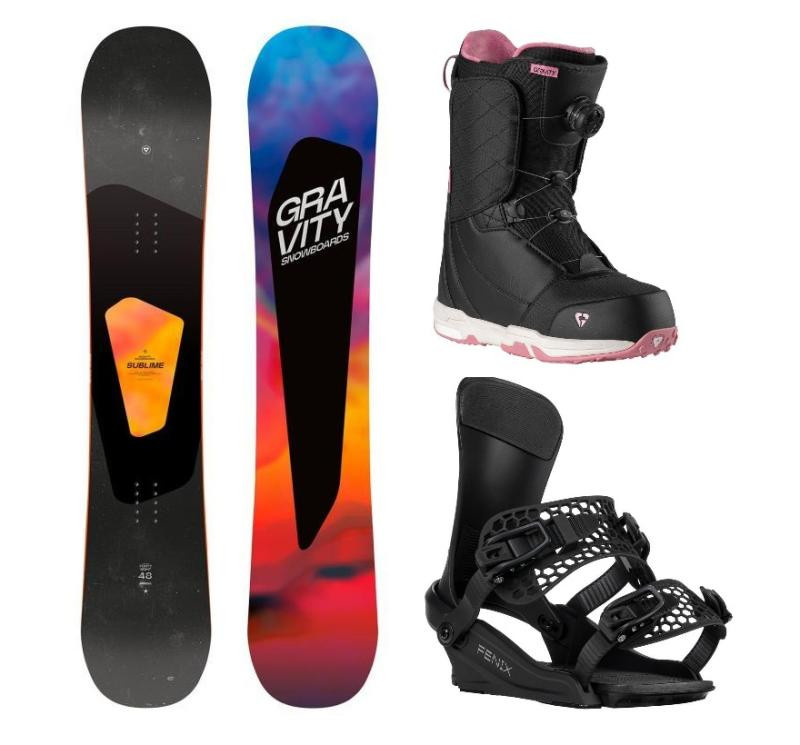 Gravity Sublime 24/25 snowboard + Gravity Fenix black vázání + Gravity Aura Atop black/rose boty