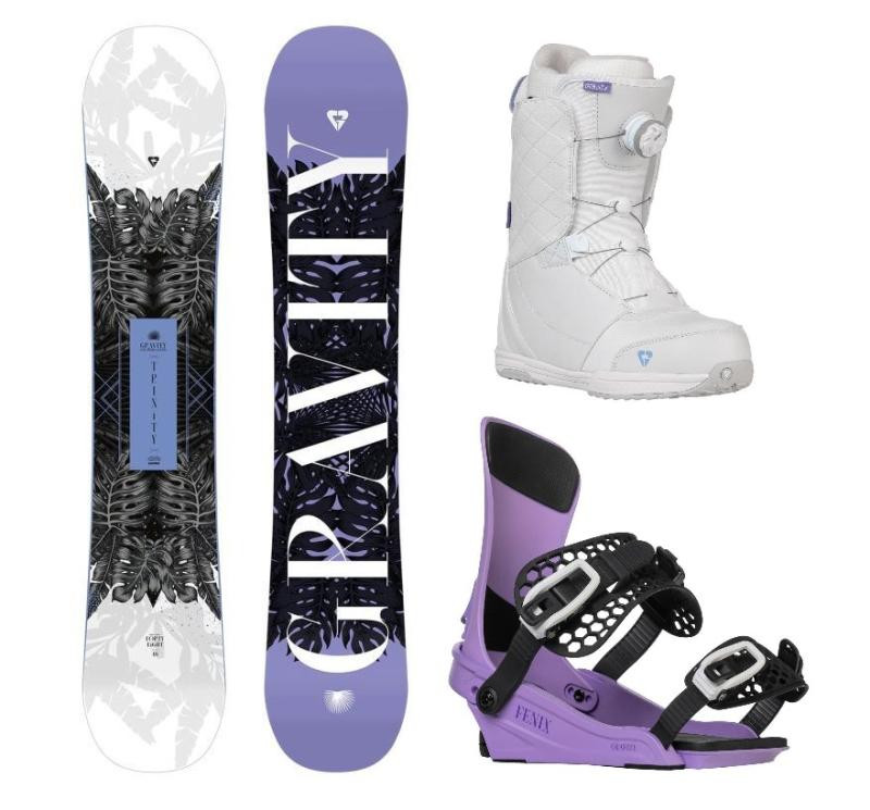 Gravity Trinity 24/25 snowboard + Gravity Fenix levander vázání + Gravity Aura Atop white/levander boty