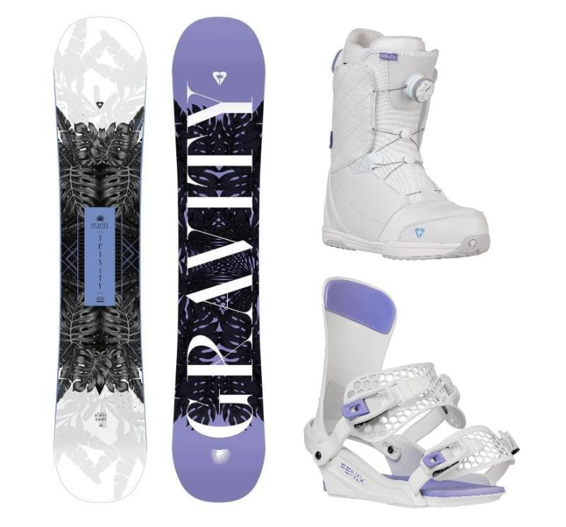 Gravity Trinity 24/25 snowboard + Gravity Fenix white/lavender vázání + Gravity Aura Atop white/levander boty