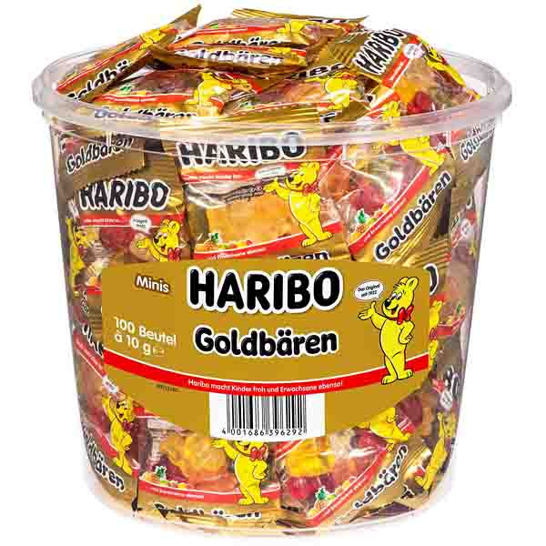 Haribo Goldbären Mini - Želé bonbony medvídci v mini sáčcích 1000g (dóza 100ks)