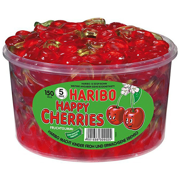 Haribo Happy Cherries - Želé bonbony třešně 1200g (dóza 150ks)