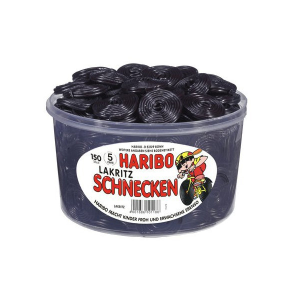 Haribo Lakritz Schnecken - Želé bonbony lékořicoví šneci 1500g (dóza 150ks)