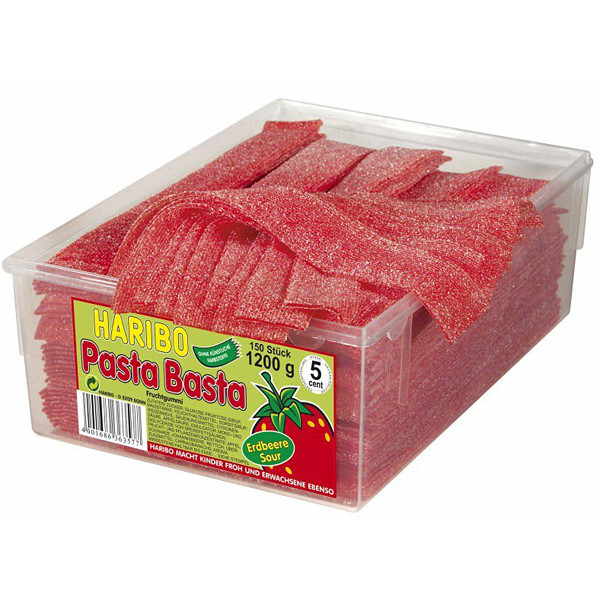 Haribo Pastabasta Erdbeer - Želé kyselé pásky jahoda 1125g (dóza 150ks)