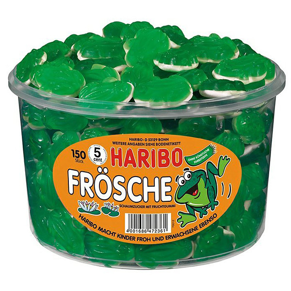 Haribo Quaxi Fröschli - Želé bonbony žáby 1050g (dóza 150ks)