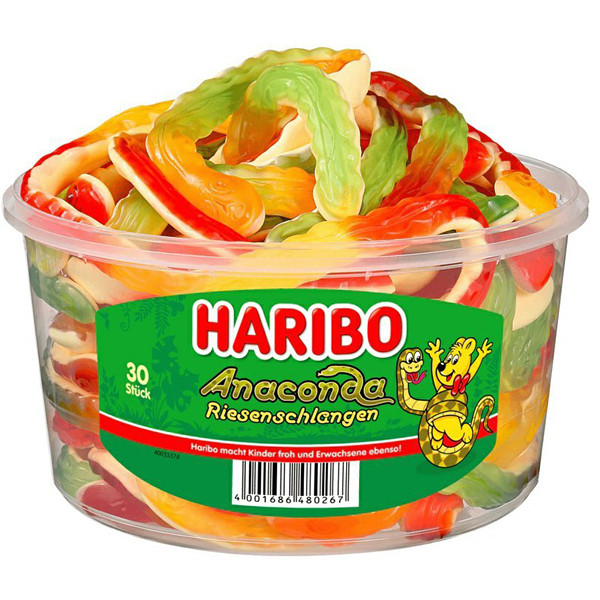 Haribo Riesenschlange - Želé bonbony velcí hadi 1200g (dóza 30ks)