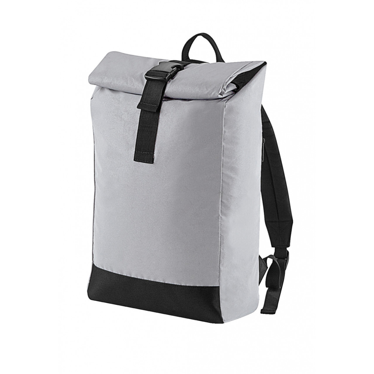 Batoh BagBase Reflective Roll-Top - stříbrný-černý