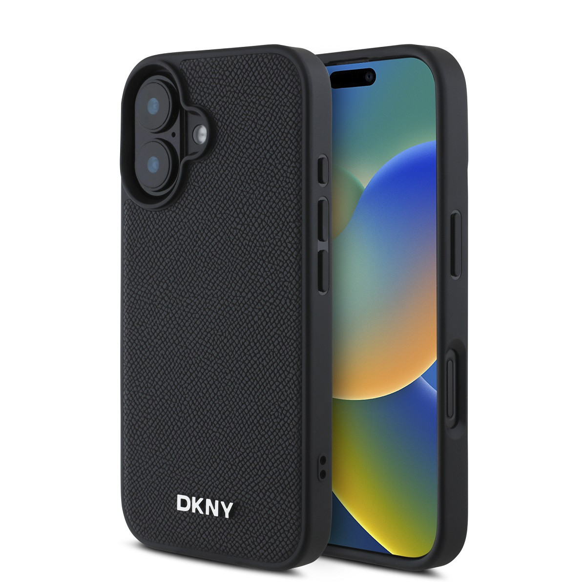 Zadní kryt DKNY PU Leather Silver Metal Logo Magsafe pro iPhone 16 Plus Black