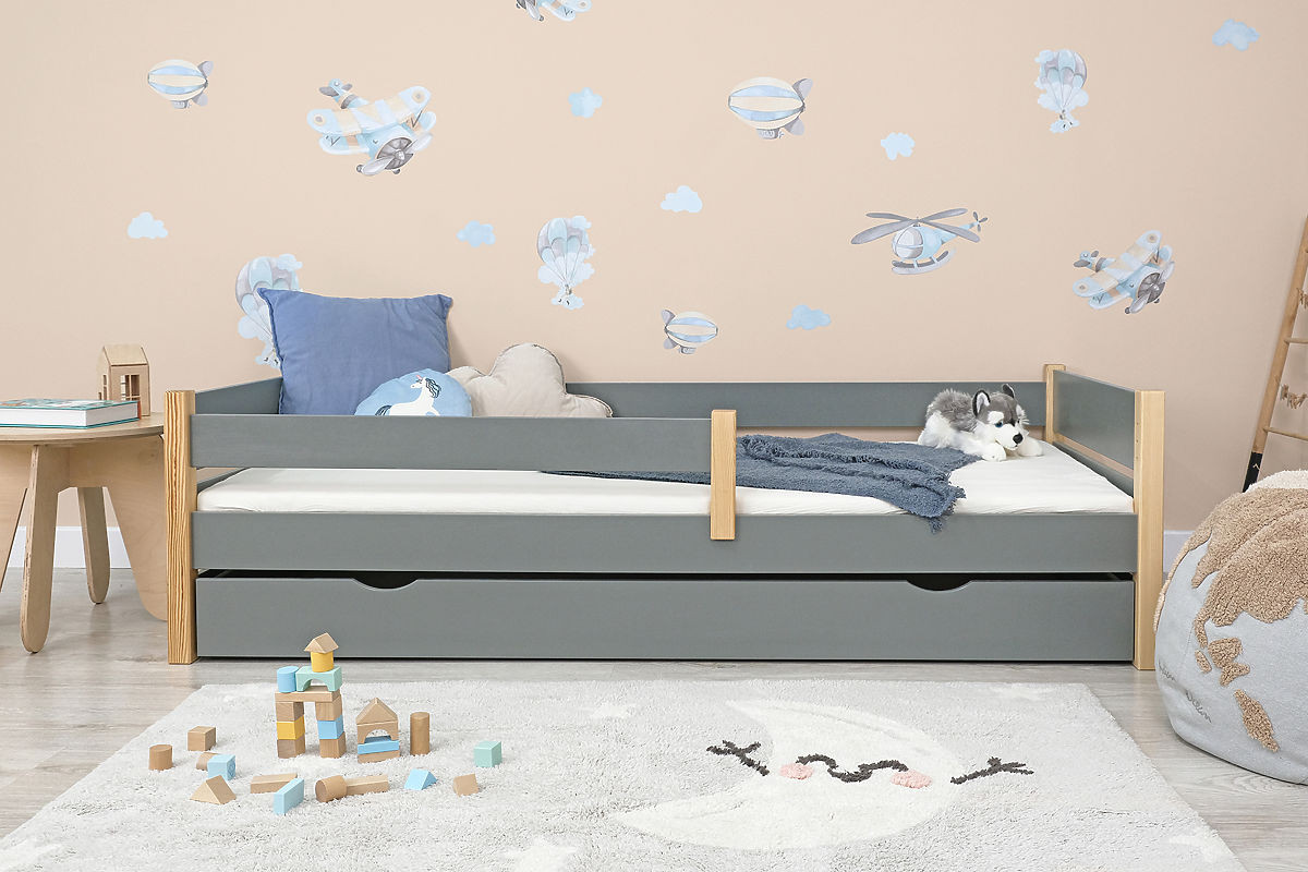 Ourbaby® Children's wooden bed with barrier - gray postel bez úložného prostoru 160x80 cm