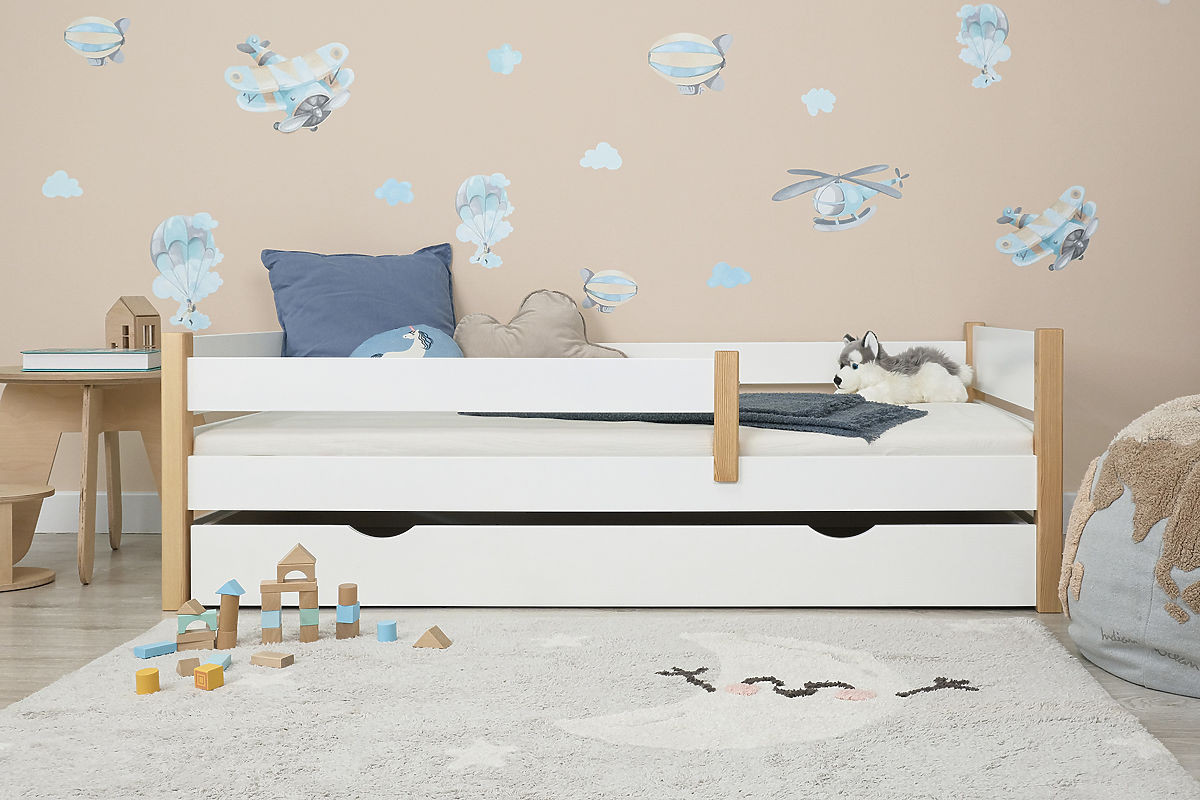 Ourbaby® Children's wooden bed with barrier - white postel bez úložného prostoru 160x80 cm