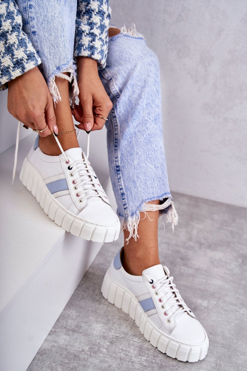 PA2 Dámské sportovní kožené boty zavazované bílé a modré Ariva