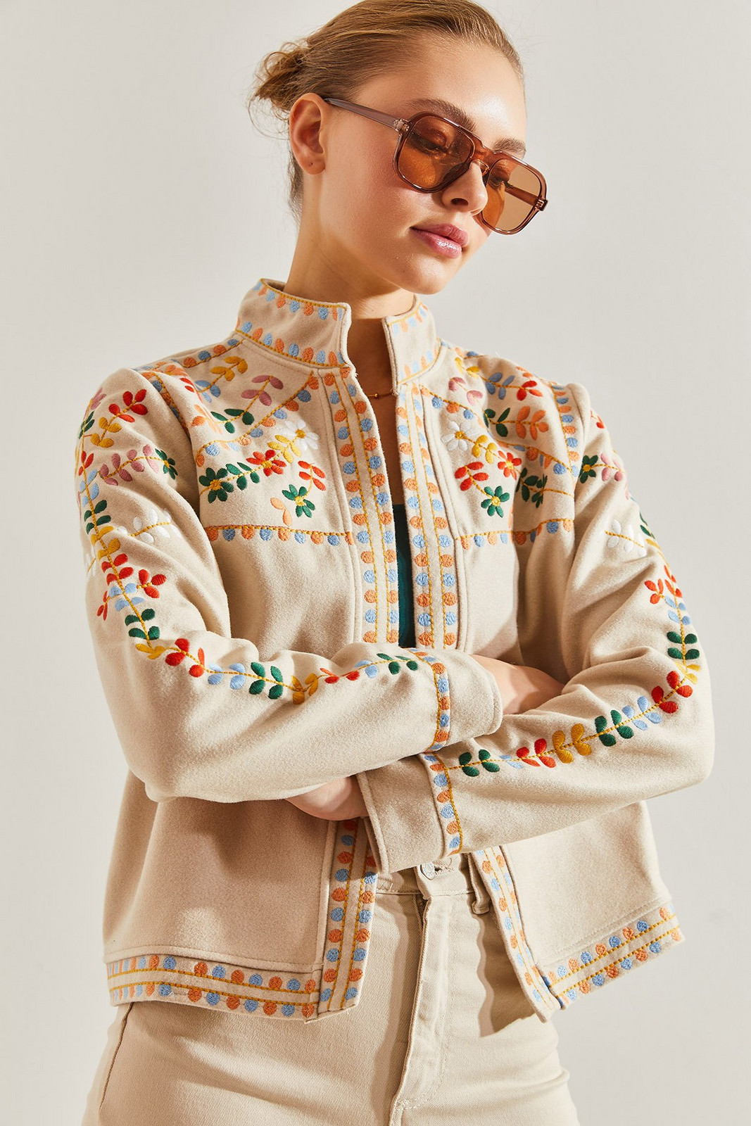 Bianco Lucci Women's Embroidered Multi Patterned Cachet Jacket