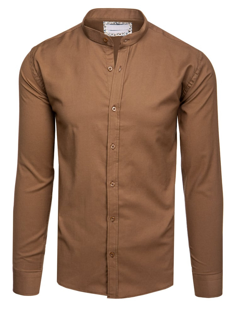 Koszula męska casualowa kawa z mlekiem z stójką Dstreet