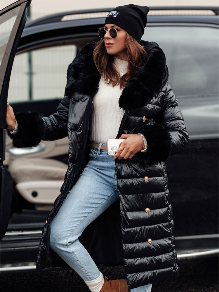 Płaszcz zimowy damski pikowany HORIZON czarny Dstreet