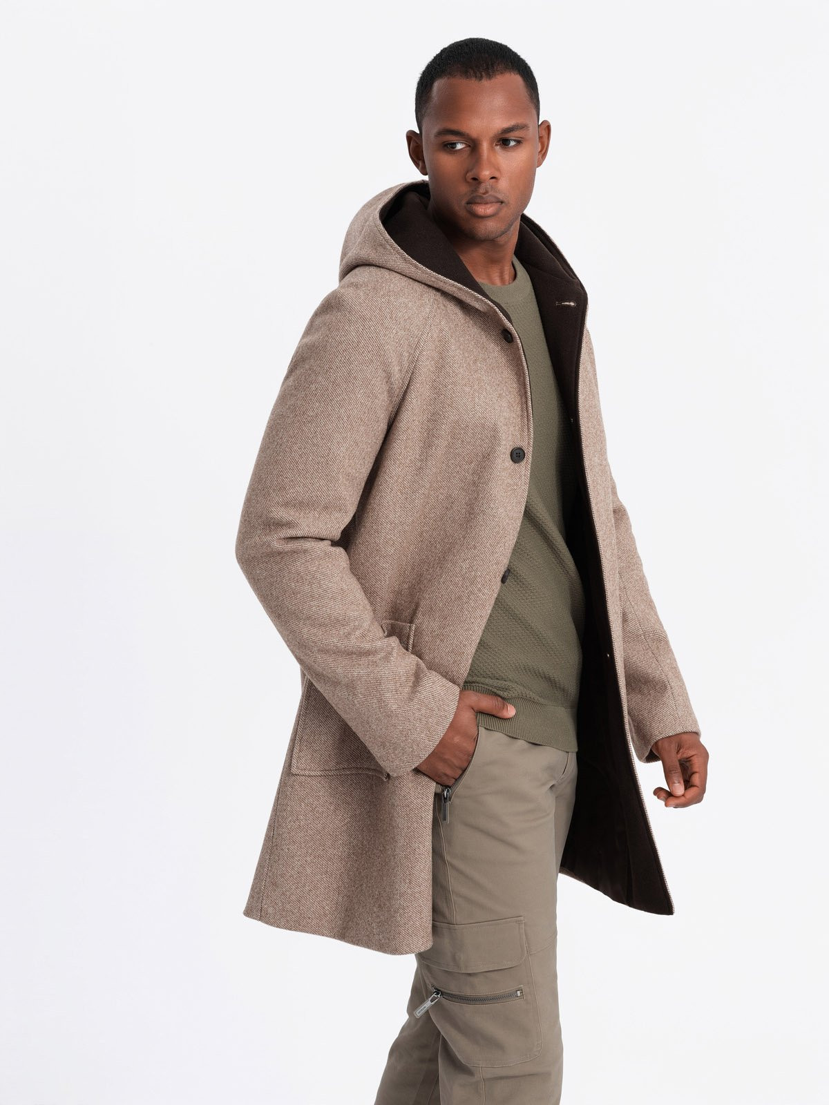 Ombre Melange long men's hooded coat - beige